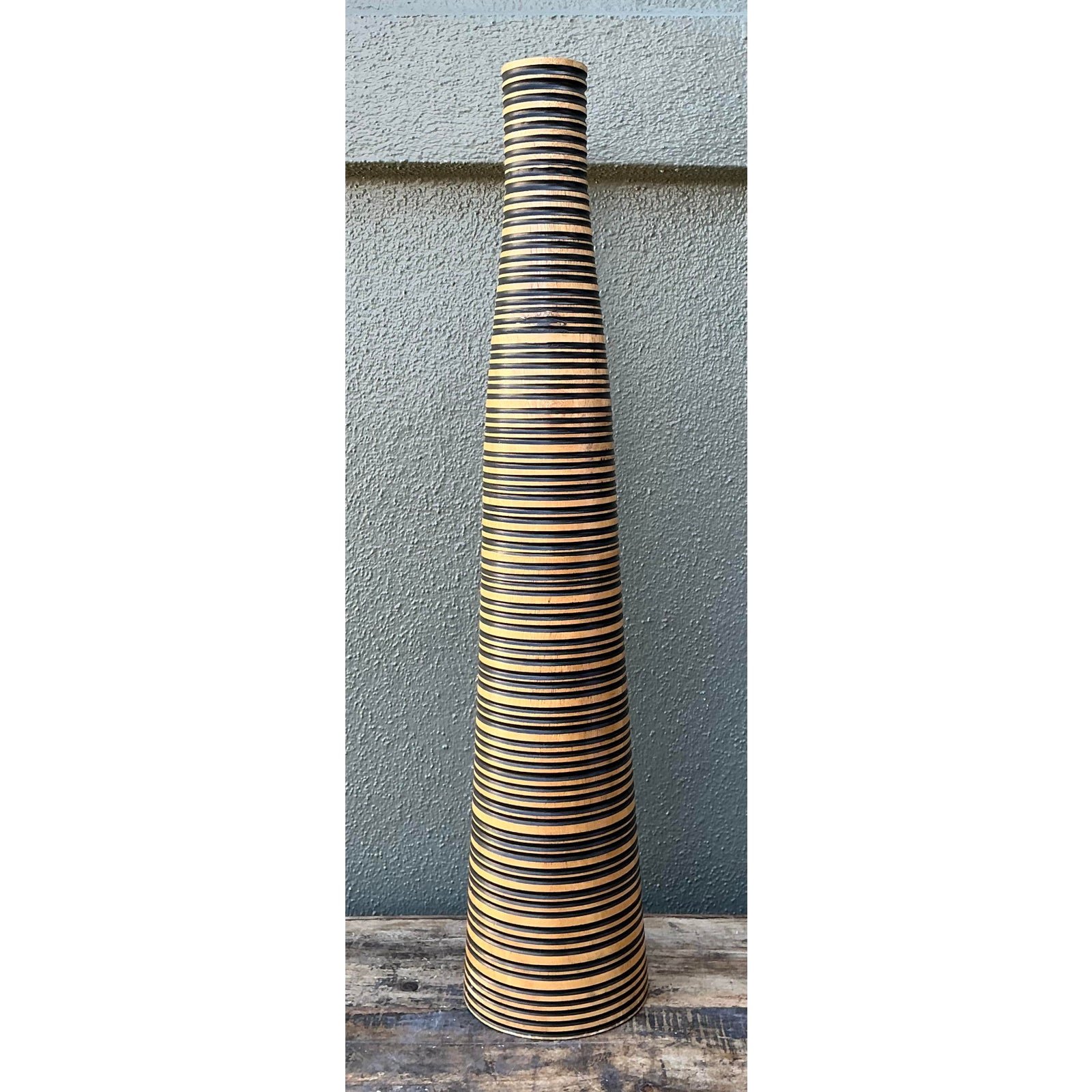 Vintage Turned Wood Vase - Top view