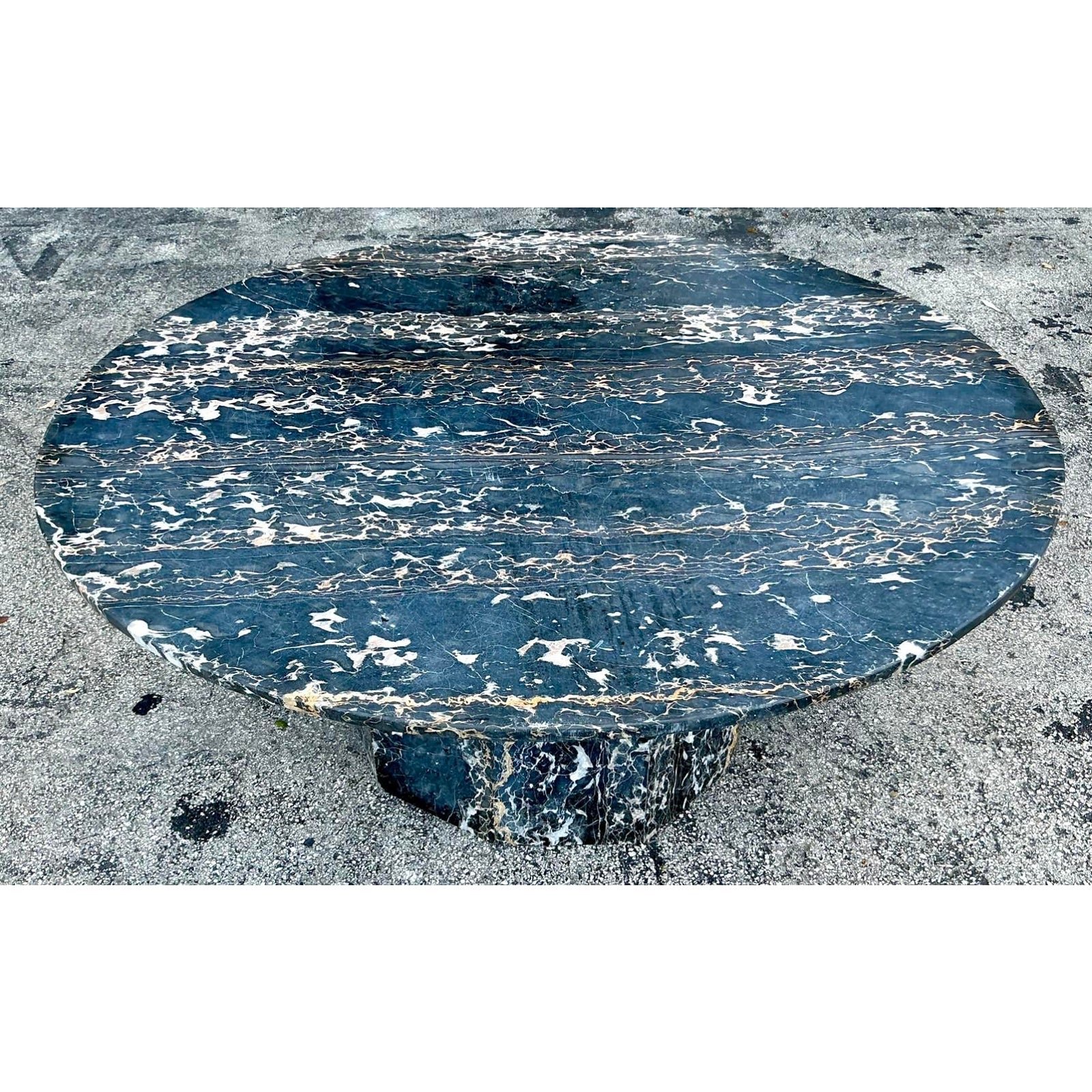 Vintage Black Marble Dining Table - Top view