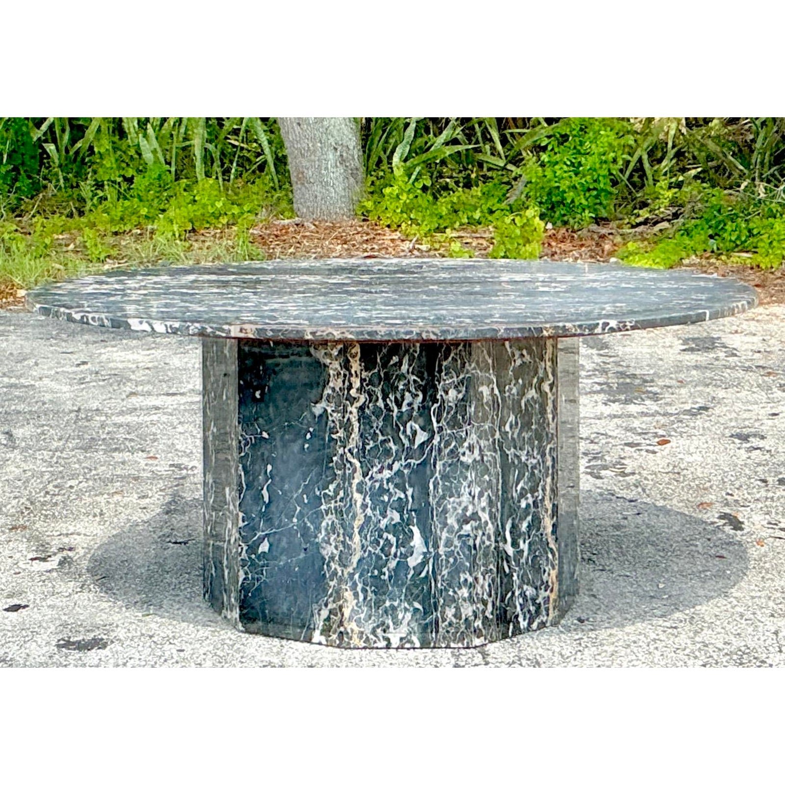Vintage Black Marble Dining Table - Side view