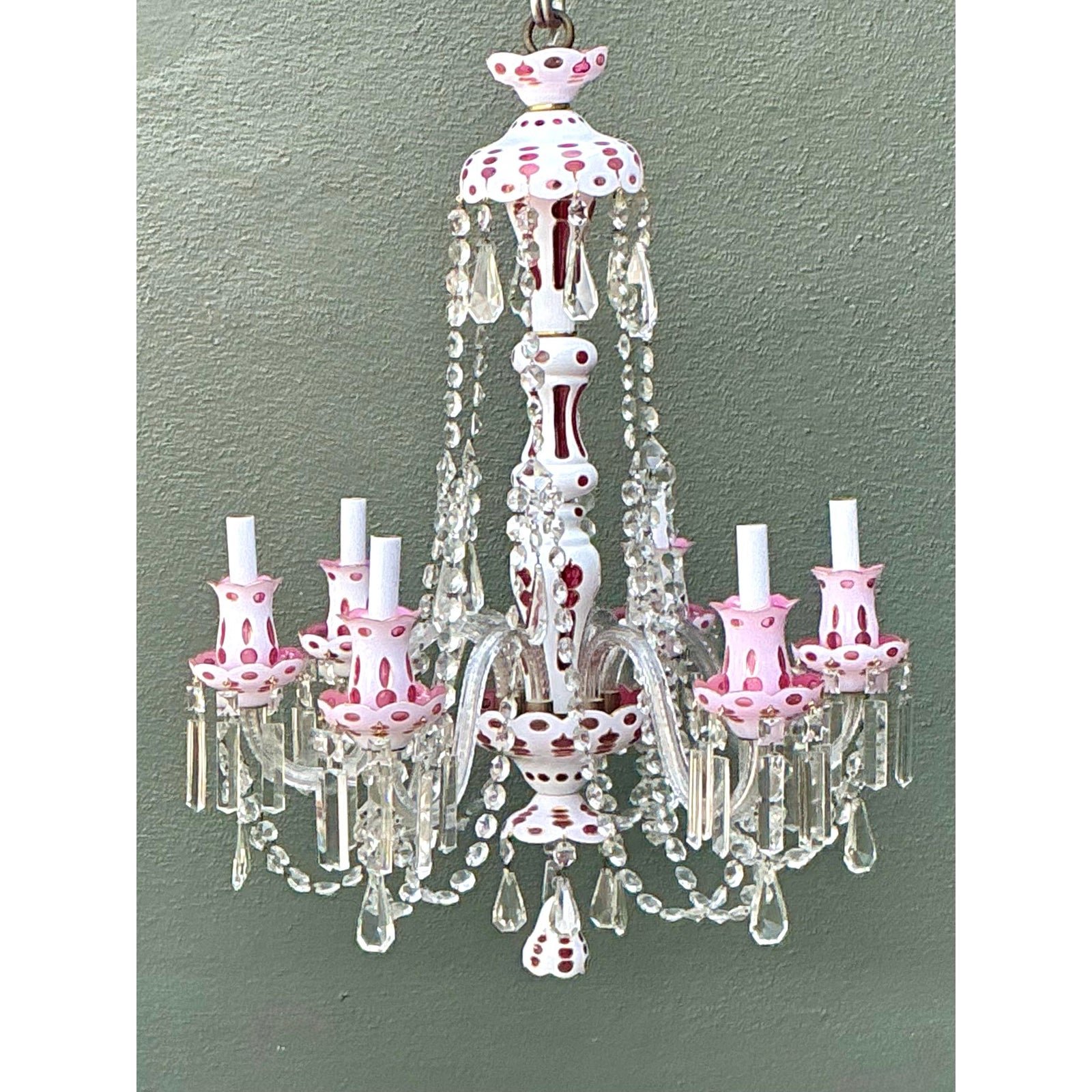 Vintage Check Cut Crystal Swag Chandelier - Side view