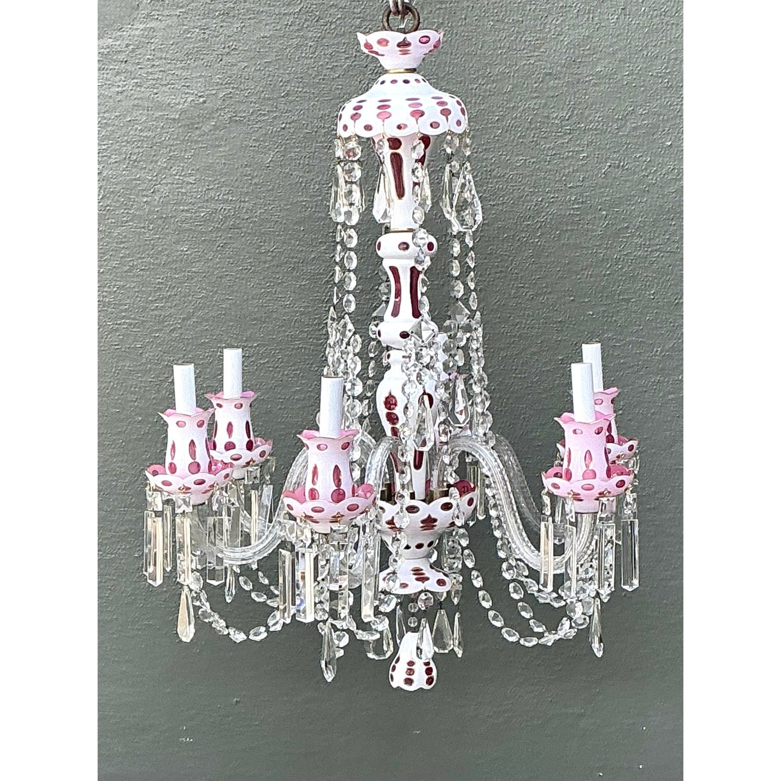 Vintage Check Cut Crystal Swag Chandelier - Back view