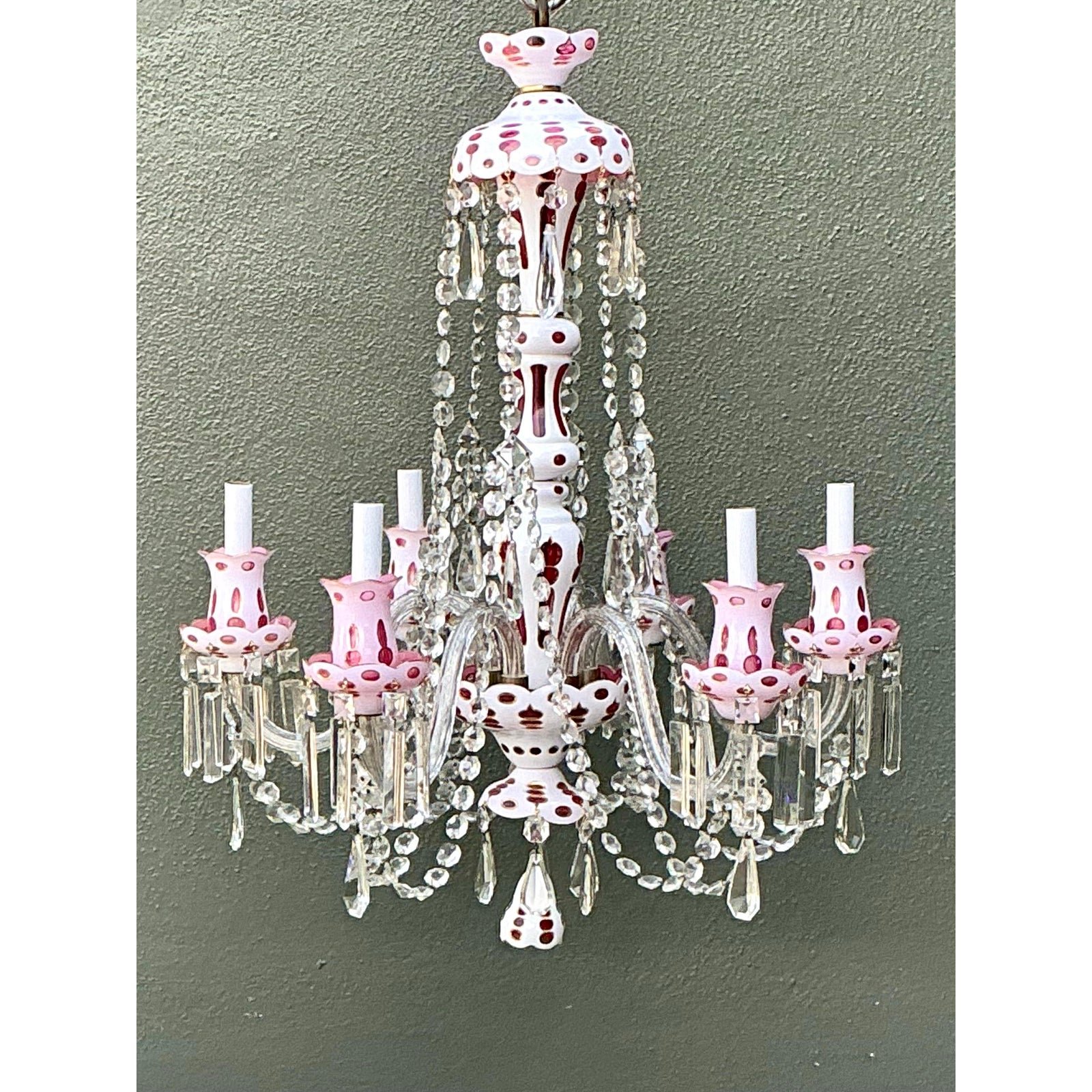 Vintage Check Cut Crystal Swag Chandelier - Top view