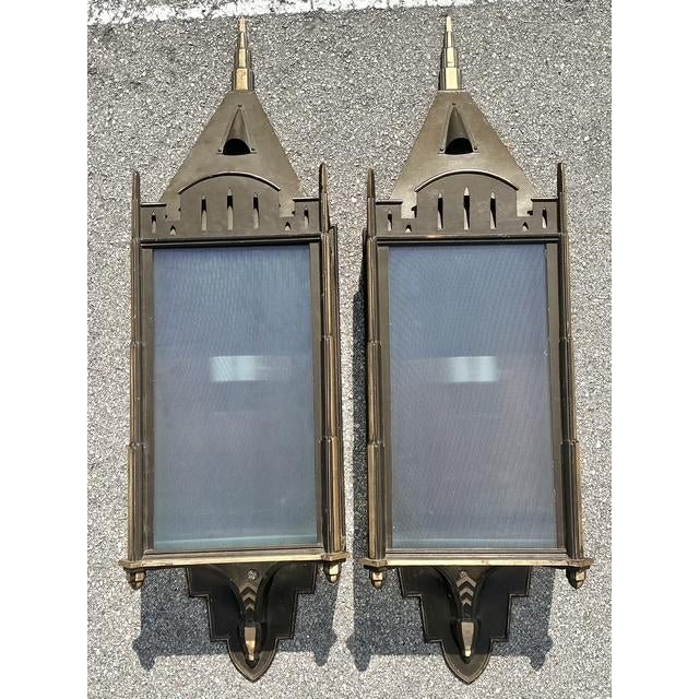 Vintage Monumental Patinated Copper Wall Sconce - A Pair - Side view