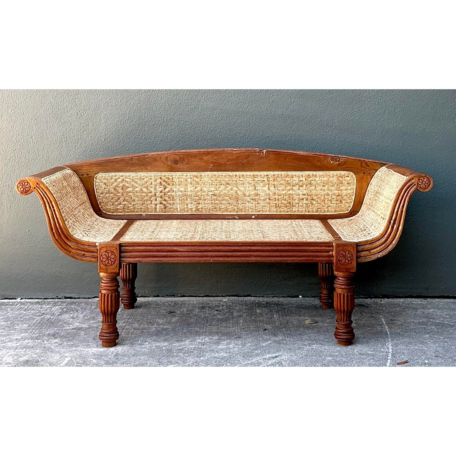 Vintage Anglo Indian Cane Settee - Back view