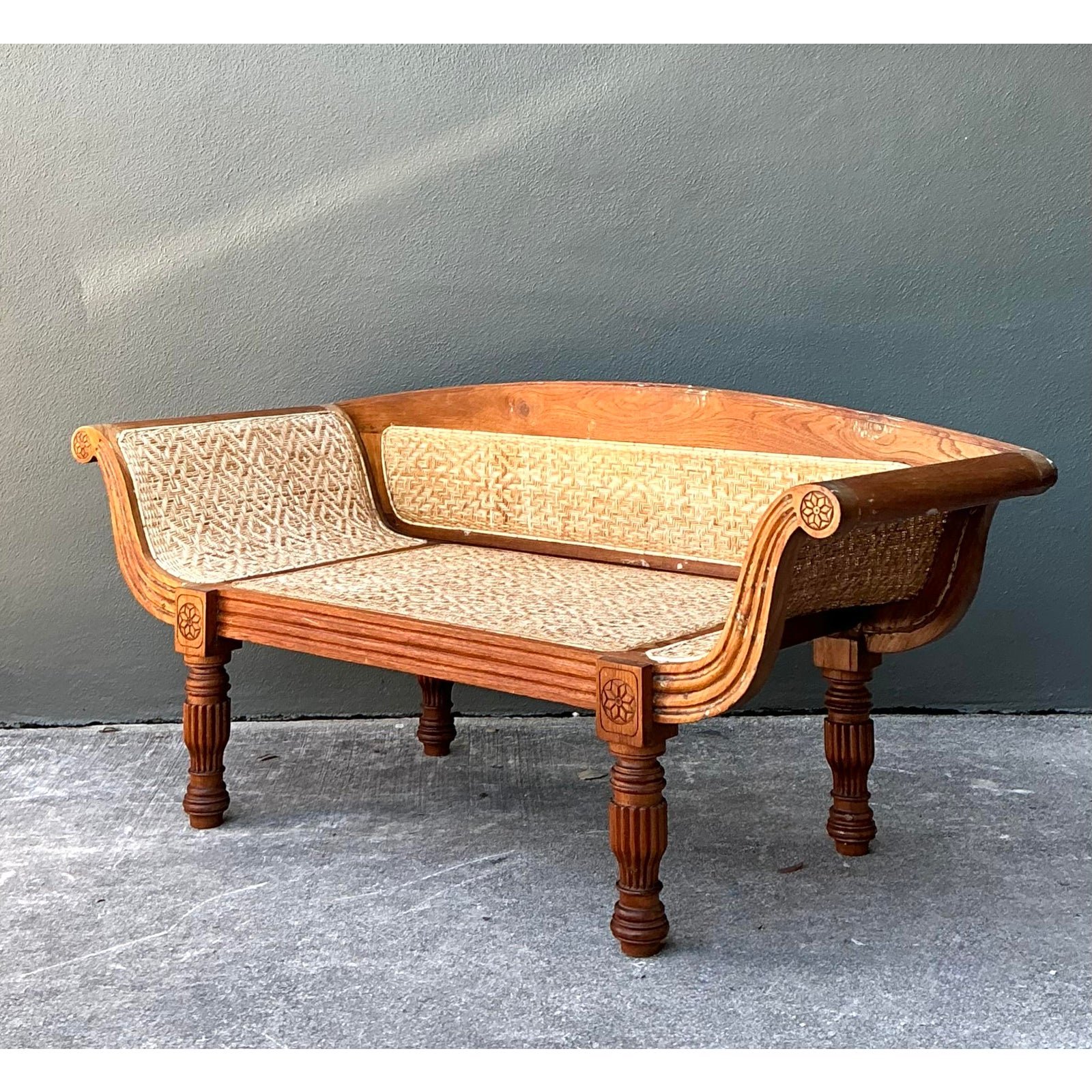 Vintage Anglo Indian Cane Settee - Top view