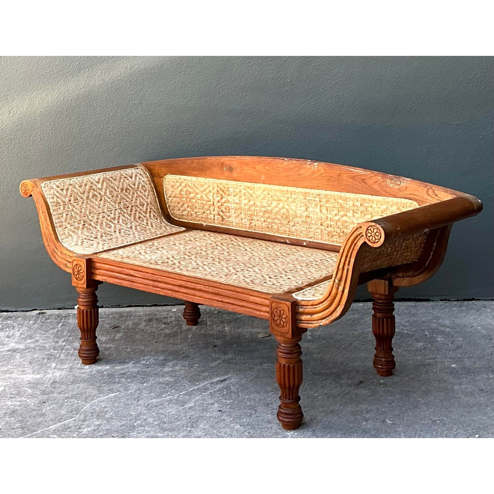 Vintage Anglo Indian Cane Settee - Side view