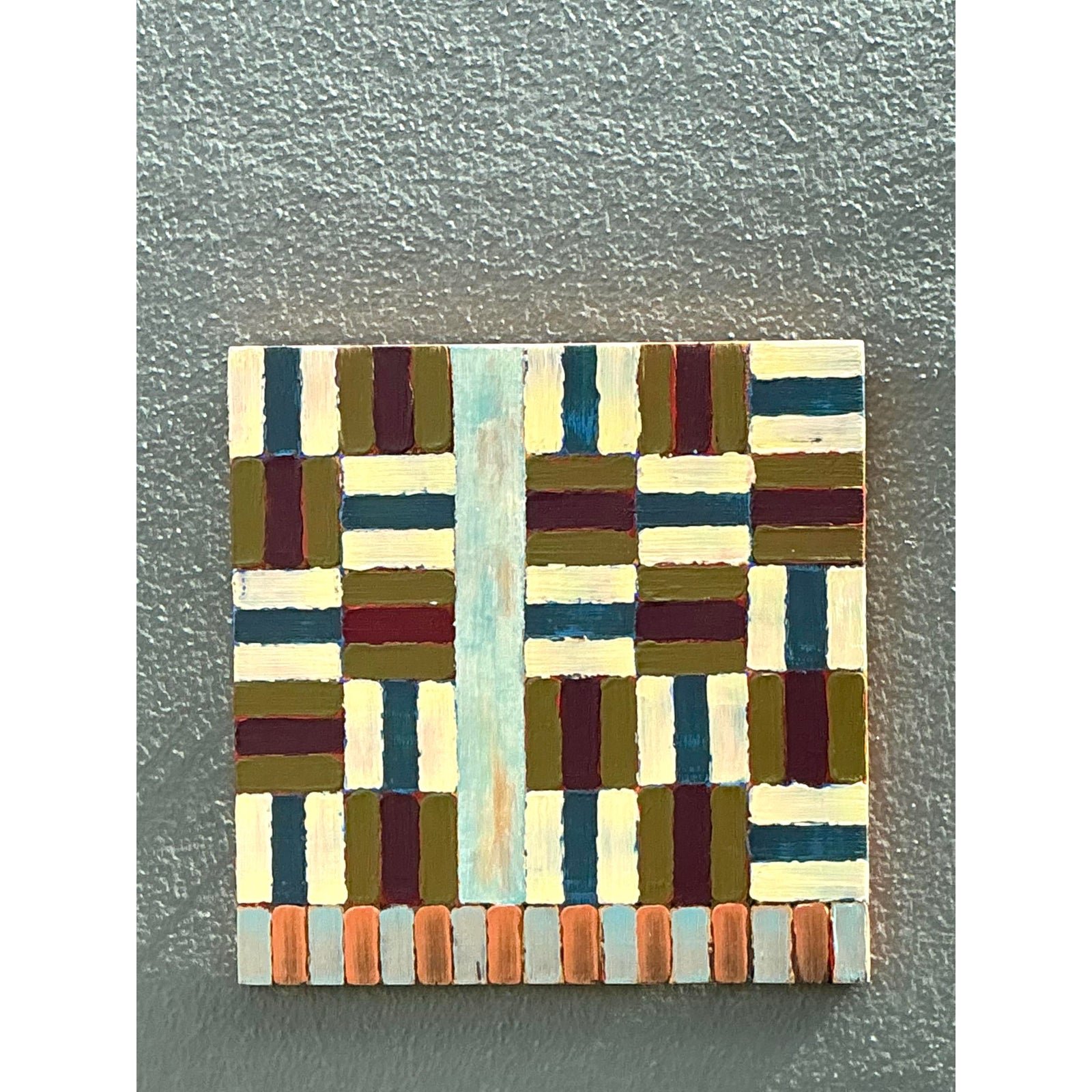 Vintage Original Abstract Geometric Oil on Board - Detail view