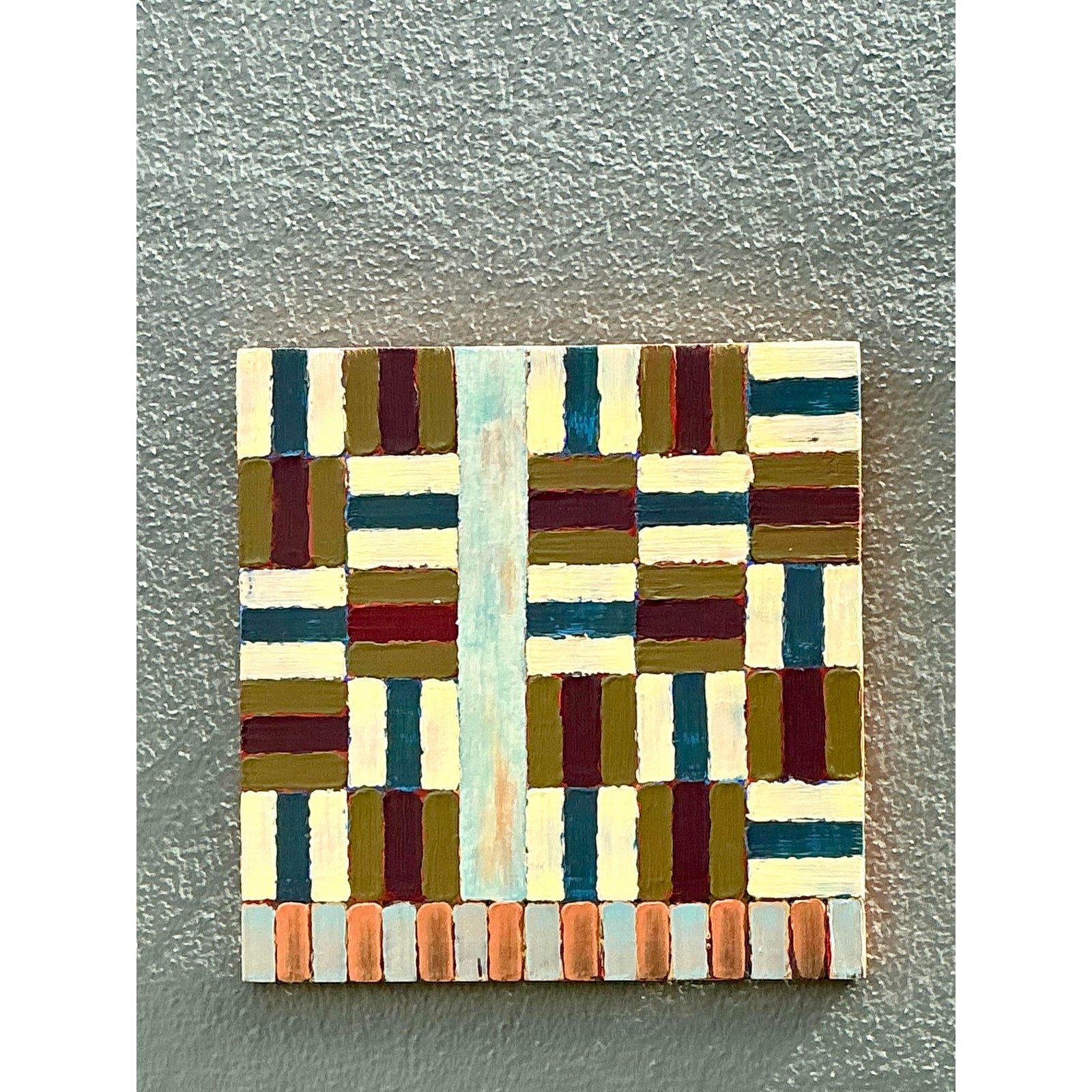 Vintage Original Abstract Geometric Oil on Board - Side view