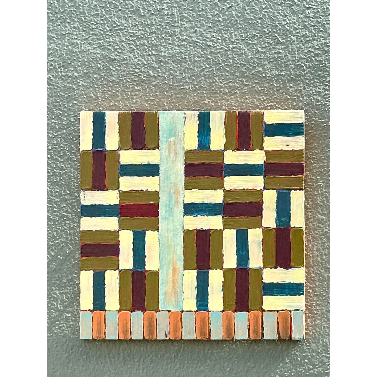 Vintage Original Abstract Geometric Oil on Board - Top view