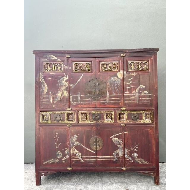 Vintage Asian 18th Century Hand Painted Cabinet - Side view