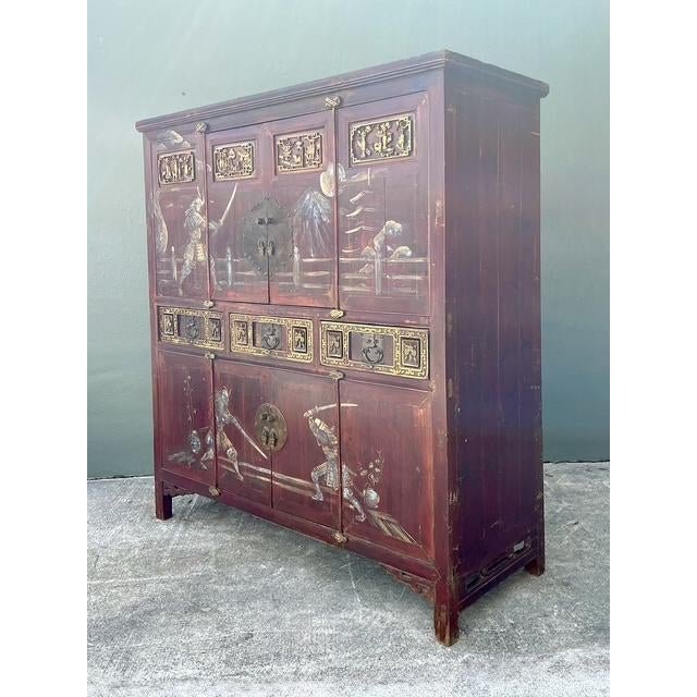 Vintage Asian 18th Century Hand Painted Cabinet - Top view