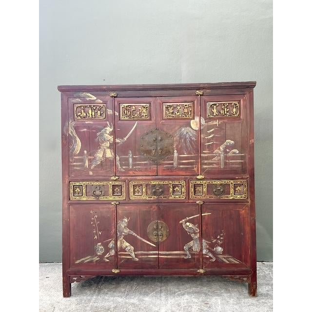 Vintage Asian 18th Century Hand Painted Cabinet - Detail view