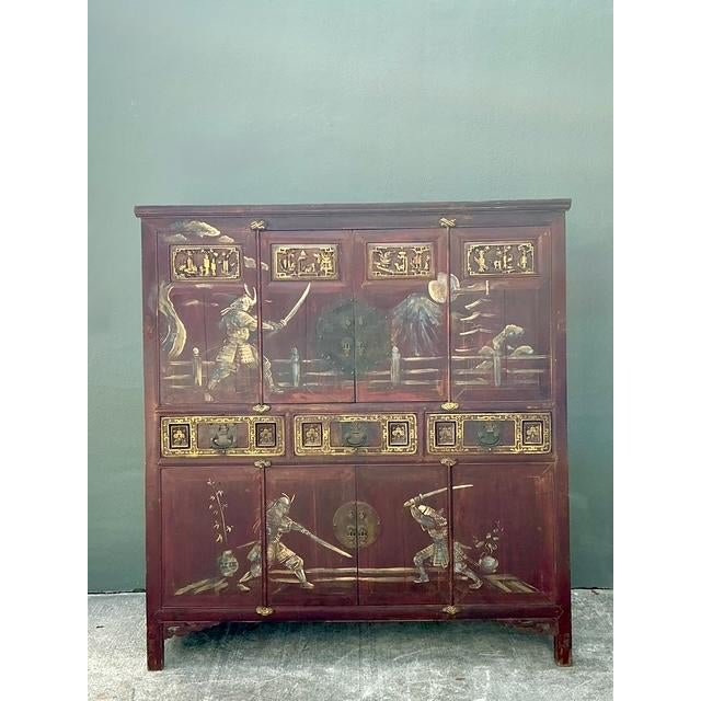 Vintage Asian 18th Century Hand Painted Cabinet - Back view