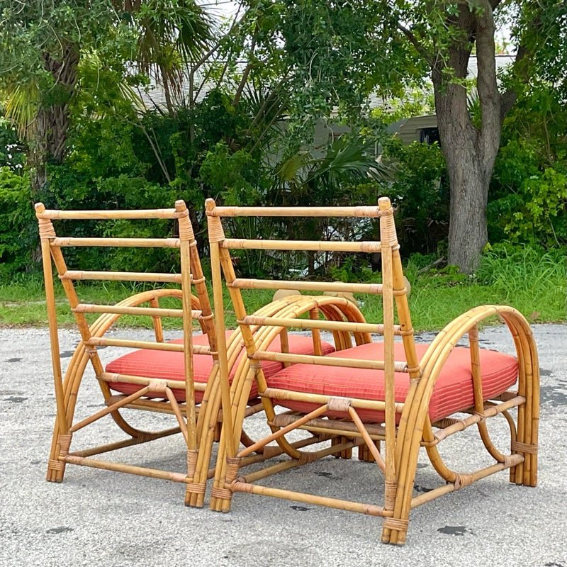 Vintage Coastal Bent Bamboo Arch Lounge Chairs - a Pair - Back view