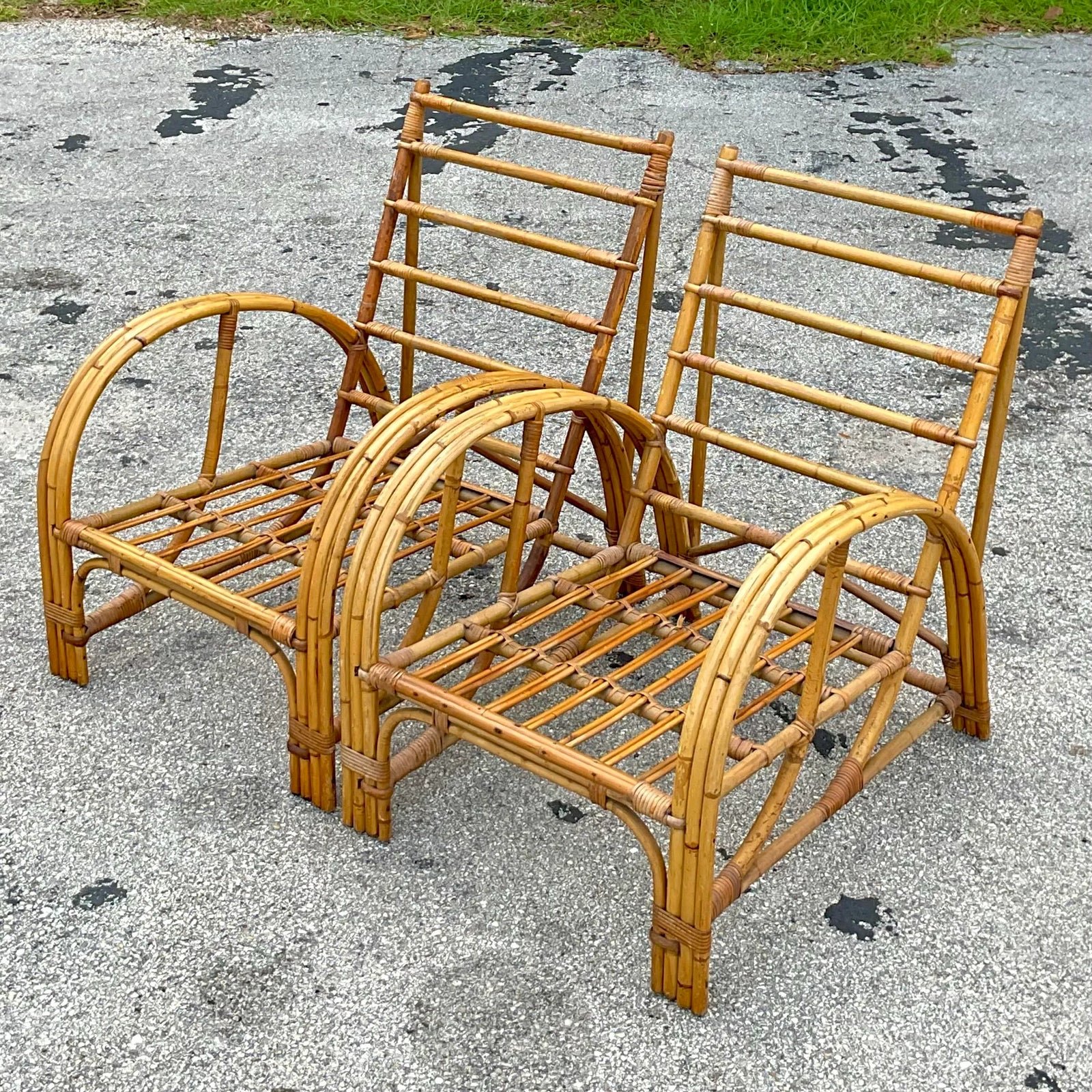 Vintage Coastal Bent Bamboo Arch Lounge Chairs - a Pair - Top view