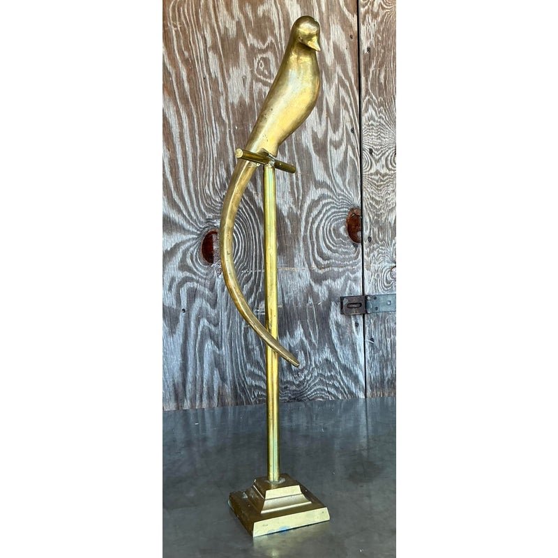 Vintage Boho Brass Bird on a Perch - Top view