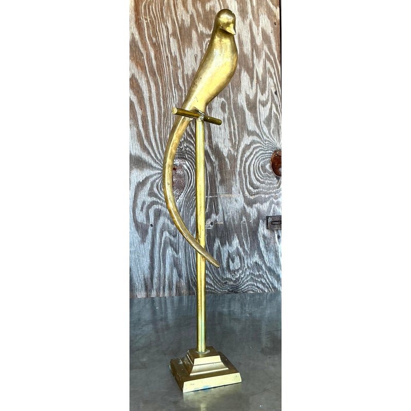 Vintage Boho Brass Bird on a Perch - Detail view