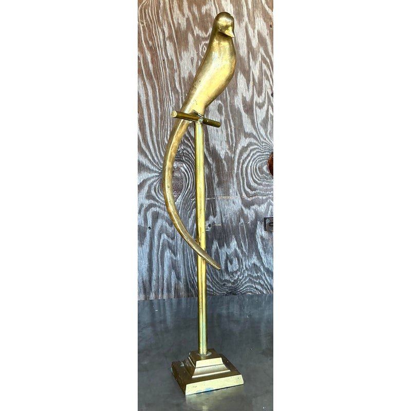 Vintage Boho Brass Bird on a Perch - Side view