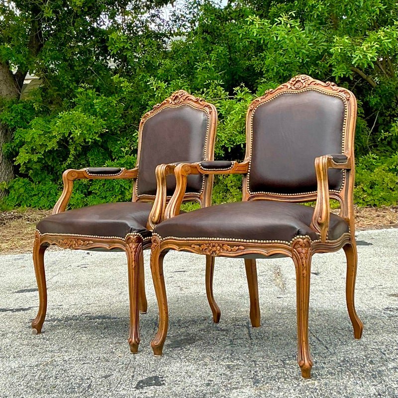 Vintage Italian Regency Leather Fauteiul Chairs - a Pair - Top view