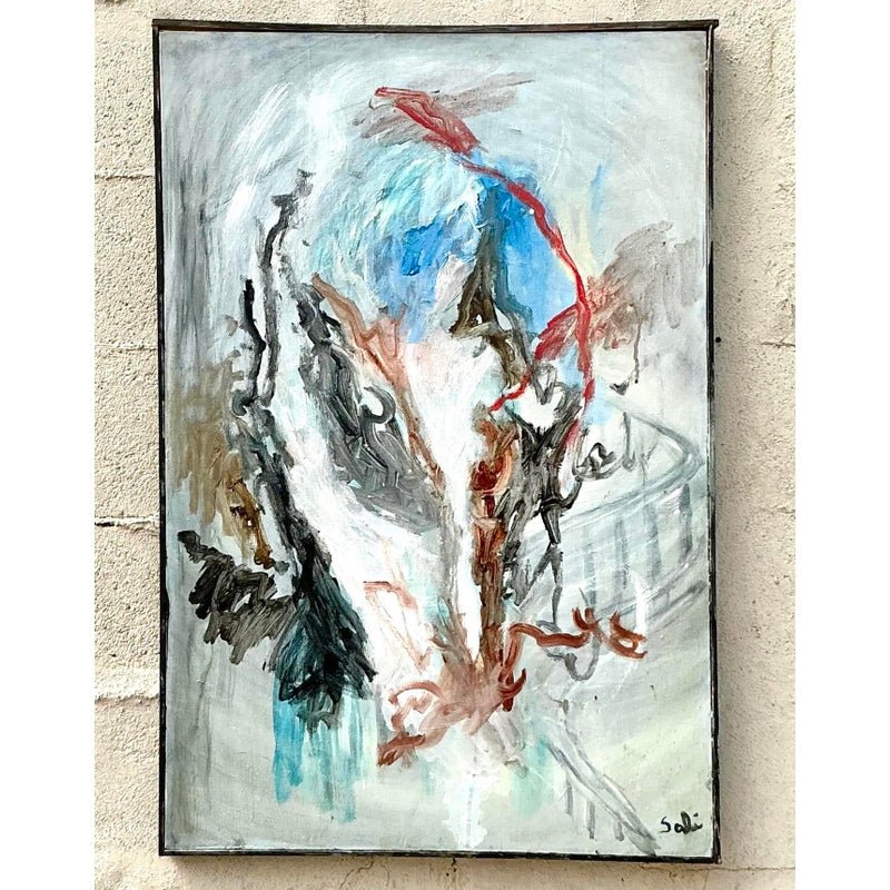 Vintage Boho Original Abstract Oil Painting on Canvas - Side view