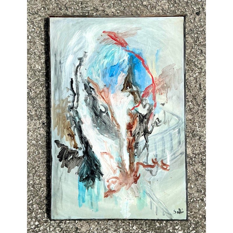 Vintage Boho Original Abstract Oil Painting on Canvas - Back view
