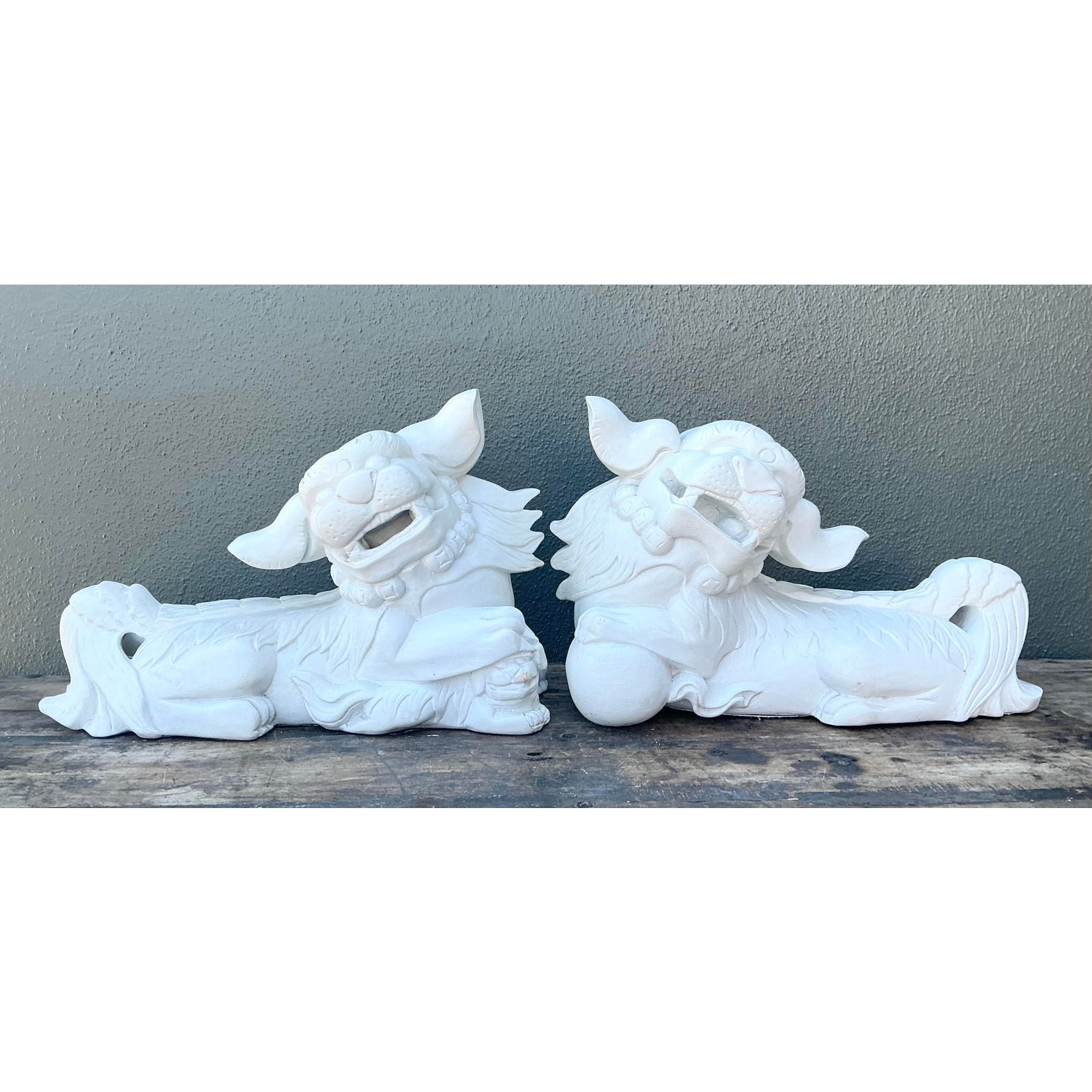 Vintage Cast Concrete Foo Dogs - Set of 2 - Top view