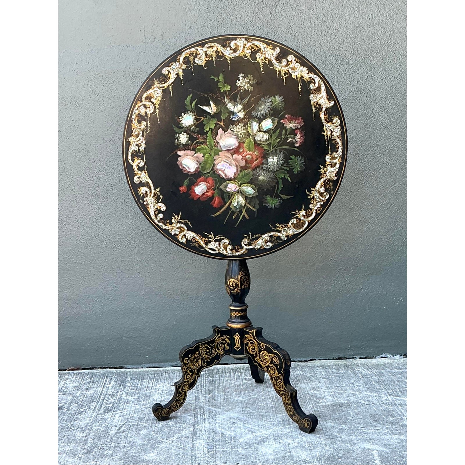 Vintage Mother of Pearl Inlay Tilt Top Table - Detail view