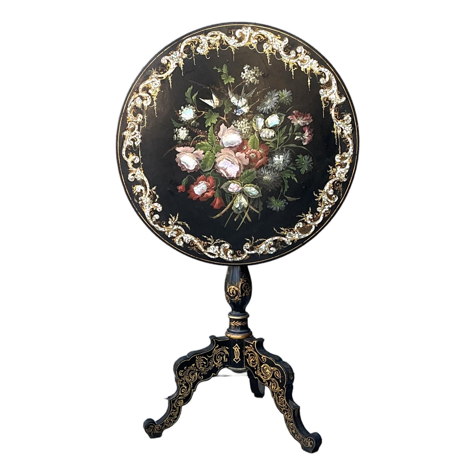 Vintage Mother of Pearl Inlay Tilt Top Table