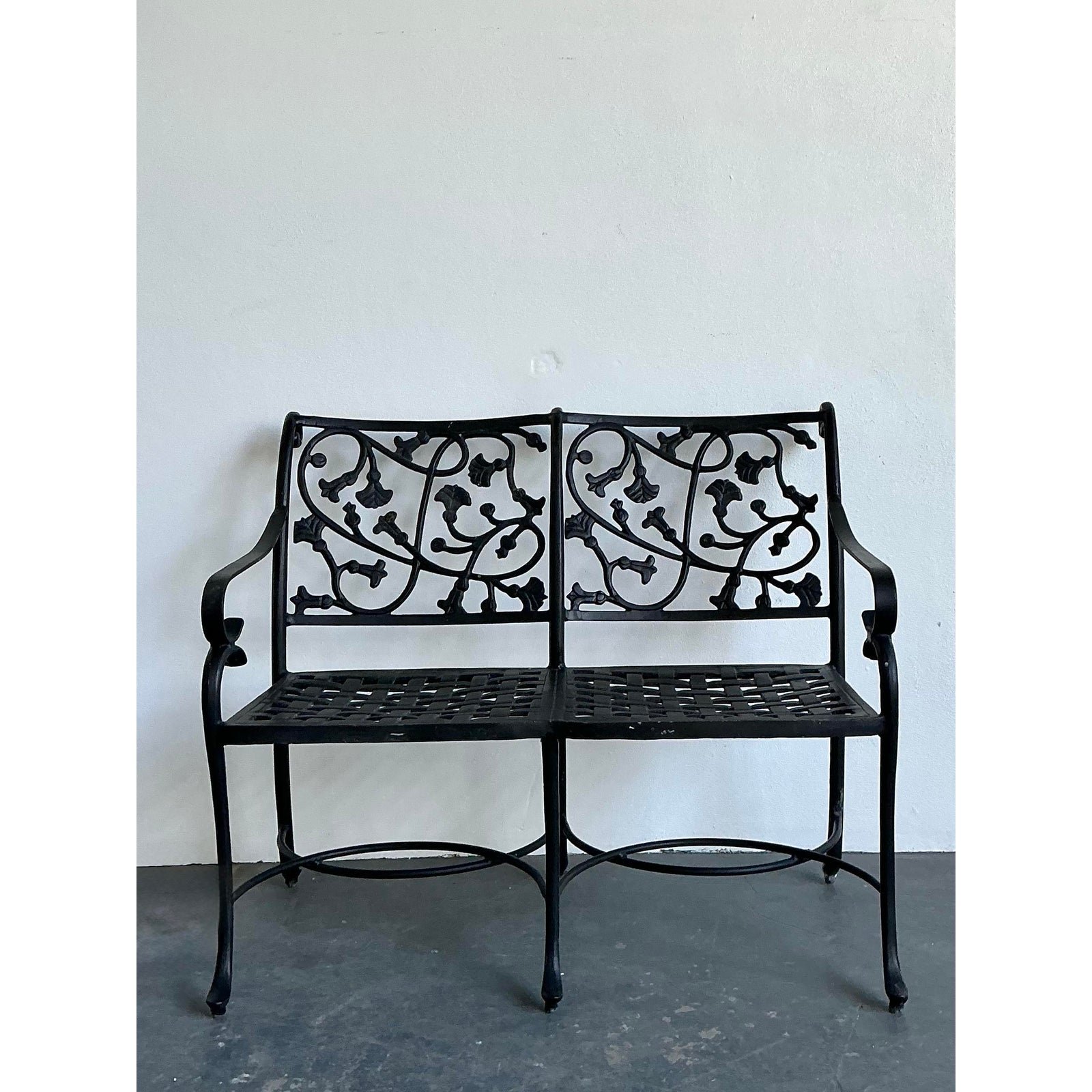 Vintage Wrought Iron Ivy Bench - Detail view