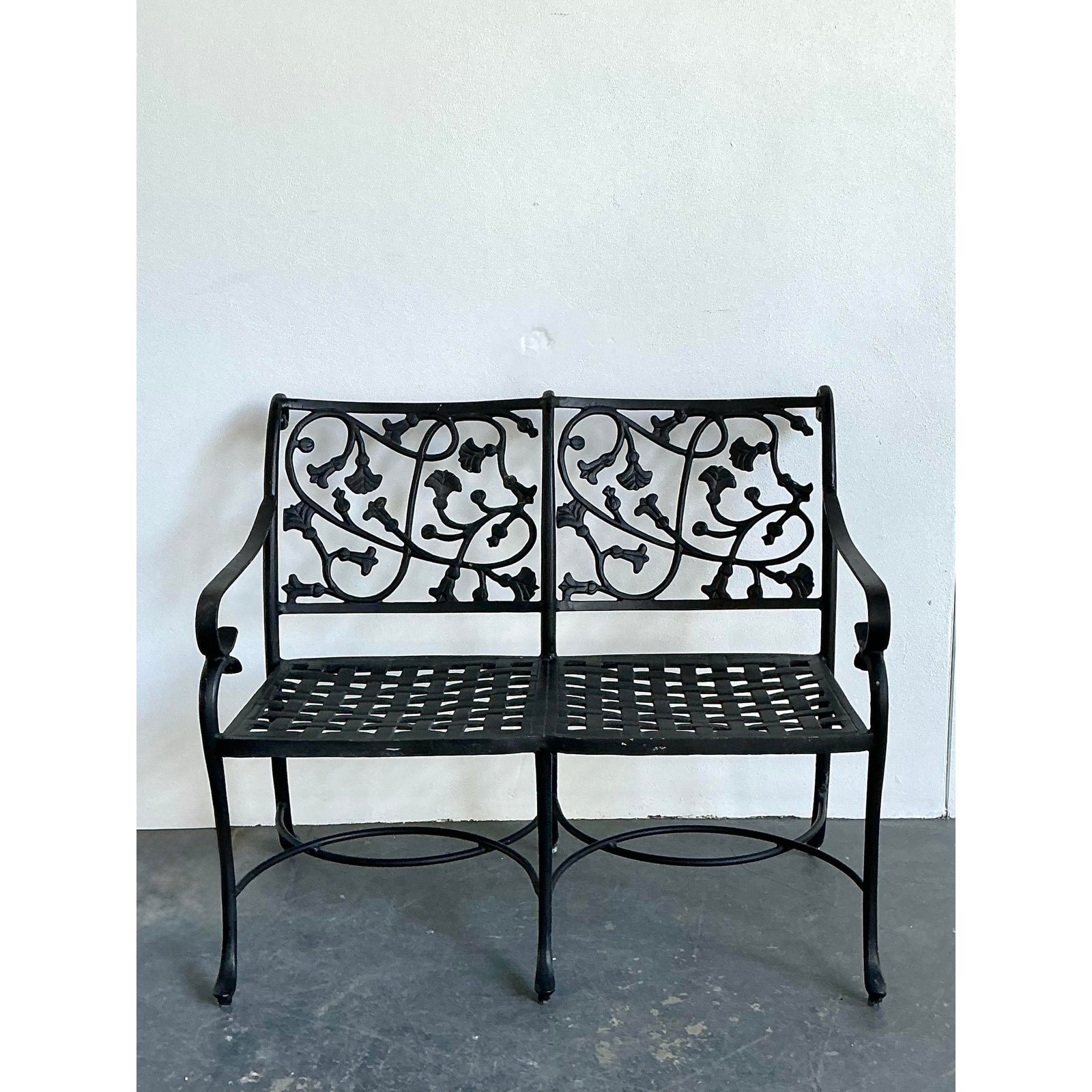 Vintage Wrought Iron Ivy Bench - Back view