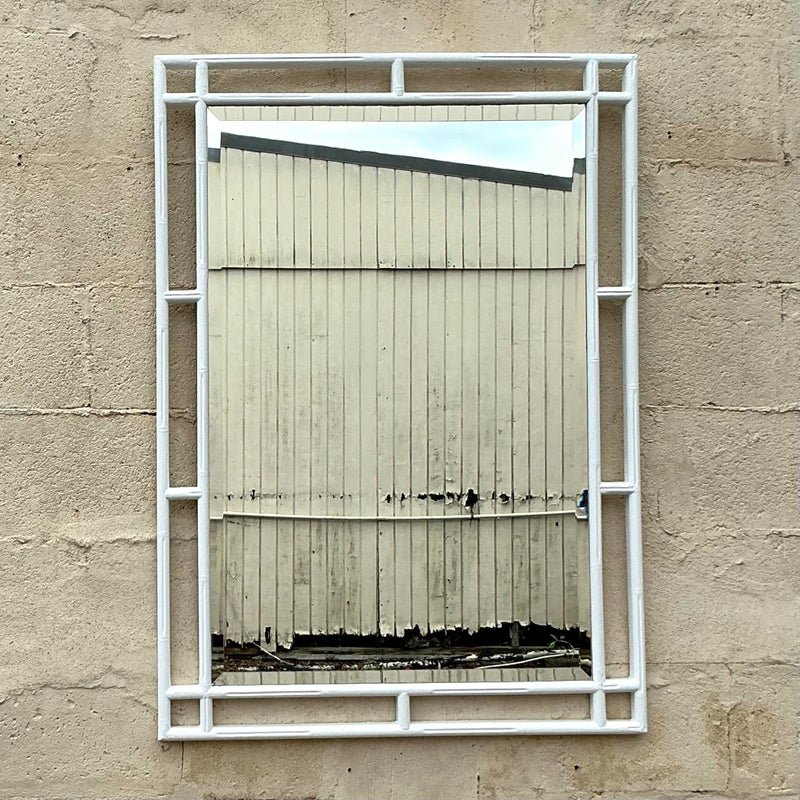 Vintage Coastal Carved Bamboo Mirror - Side view