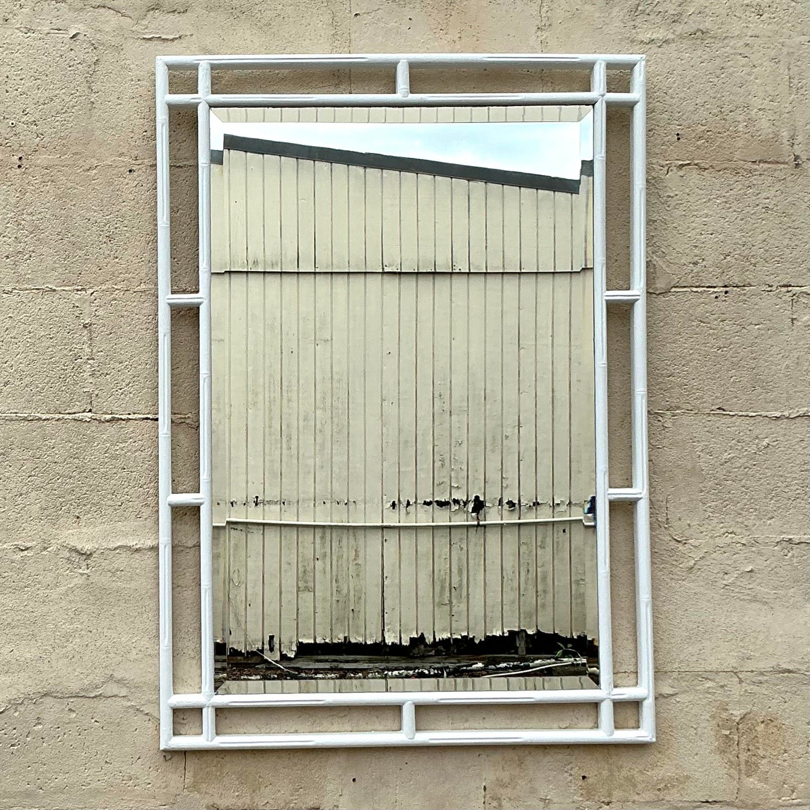 Vintage Coastal Carved Bamboo Mirror - Back view