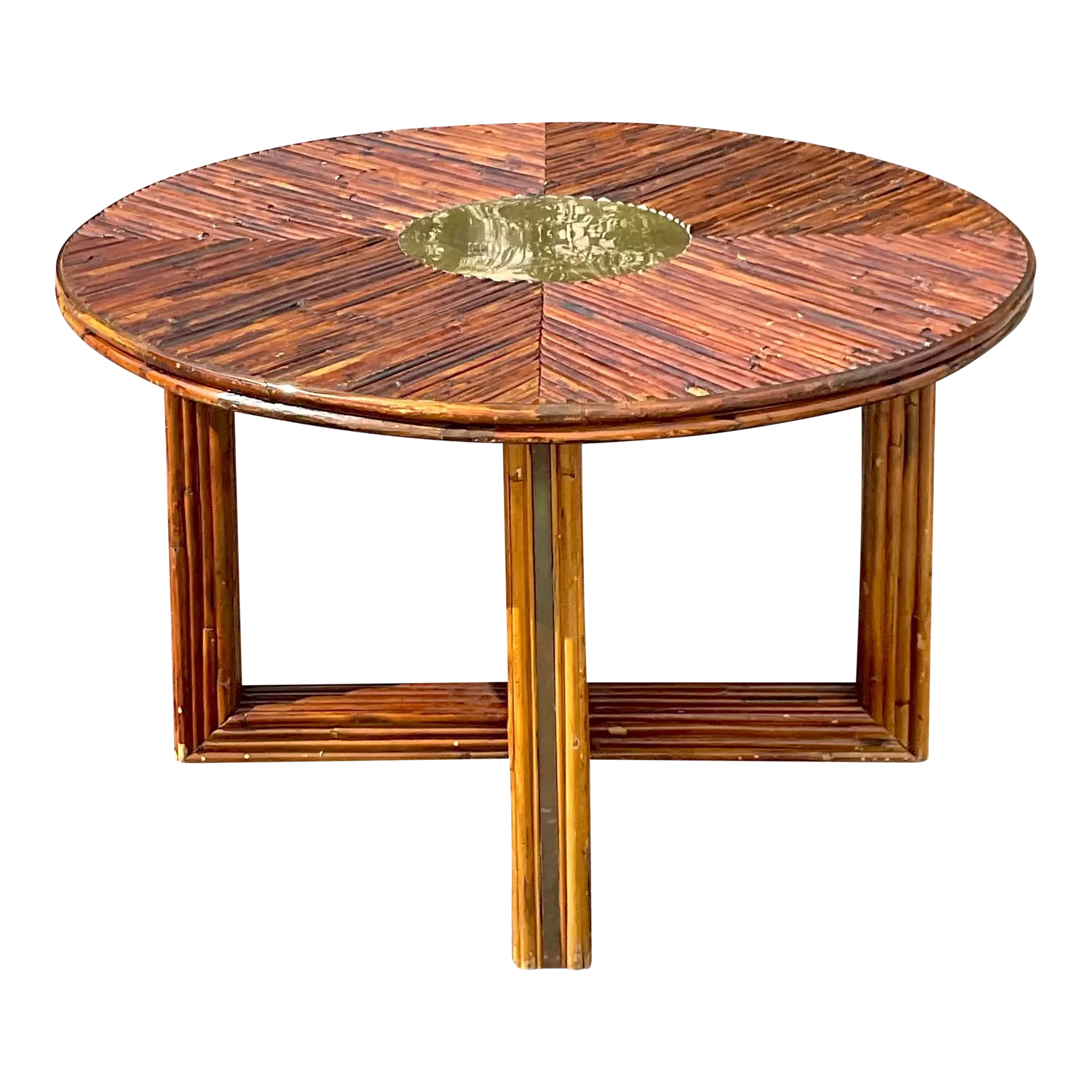 1970s Vintage Coastal Rattan and Brass Dining Table After Vivai Del Sud - Detail view