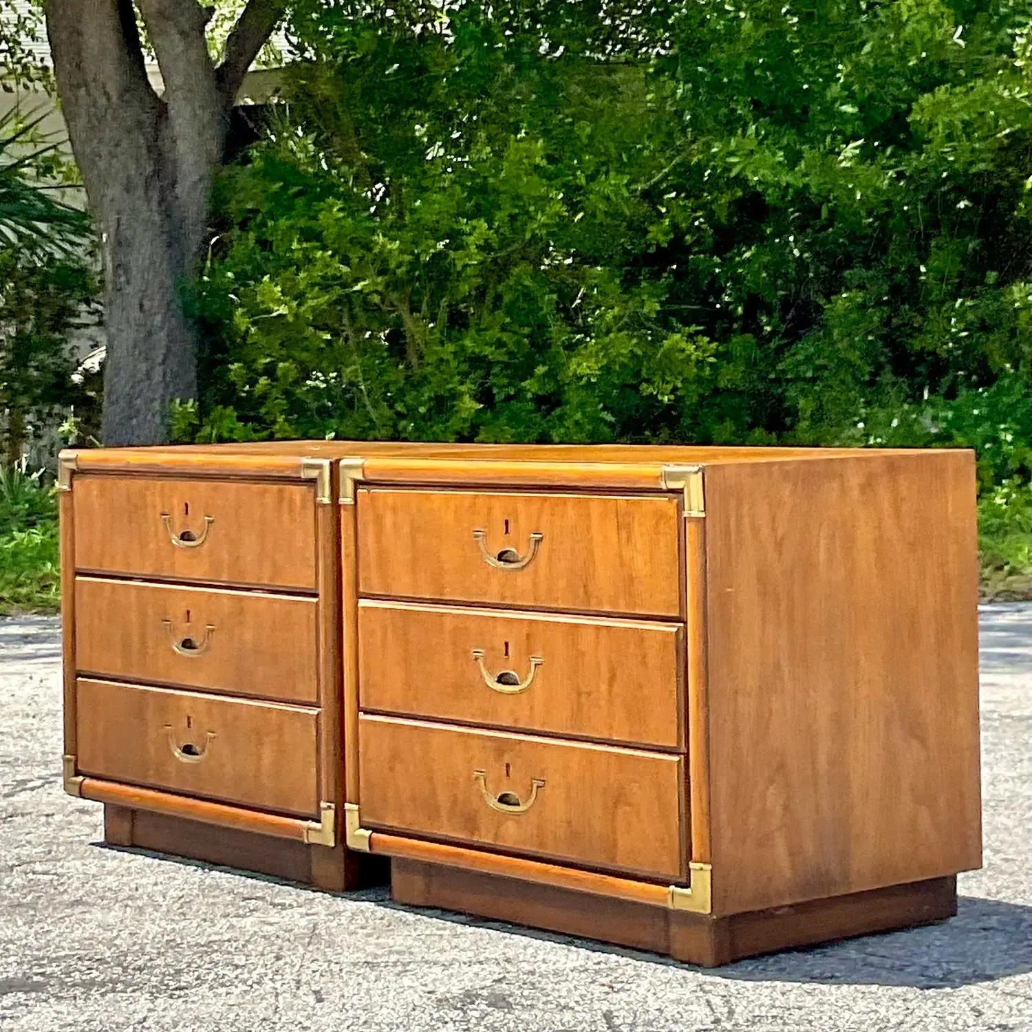 1980s Vintage Boho Drexel Campaign Nightstands - a Pair - Side view