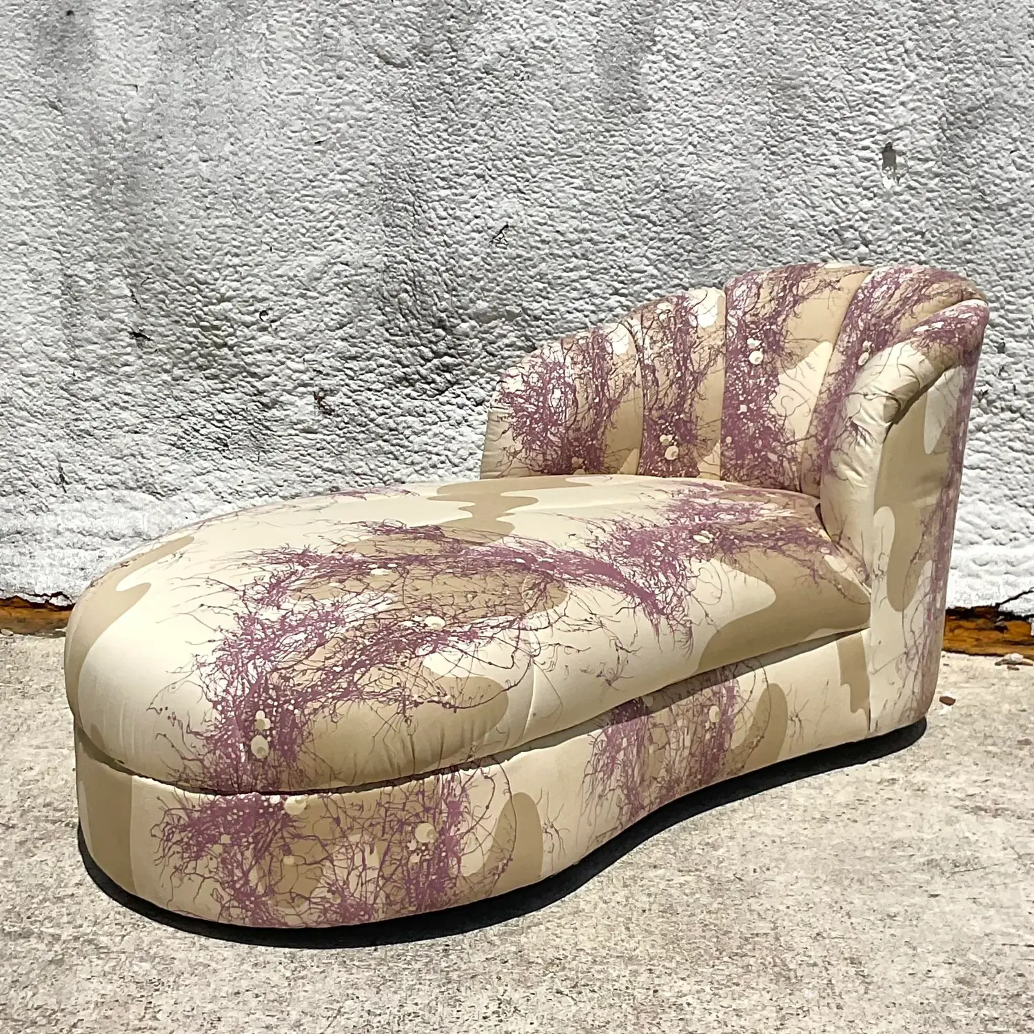 1980s Vintage Custom Channel Tufted Chaise Lounge - Detail view