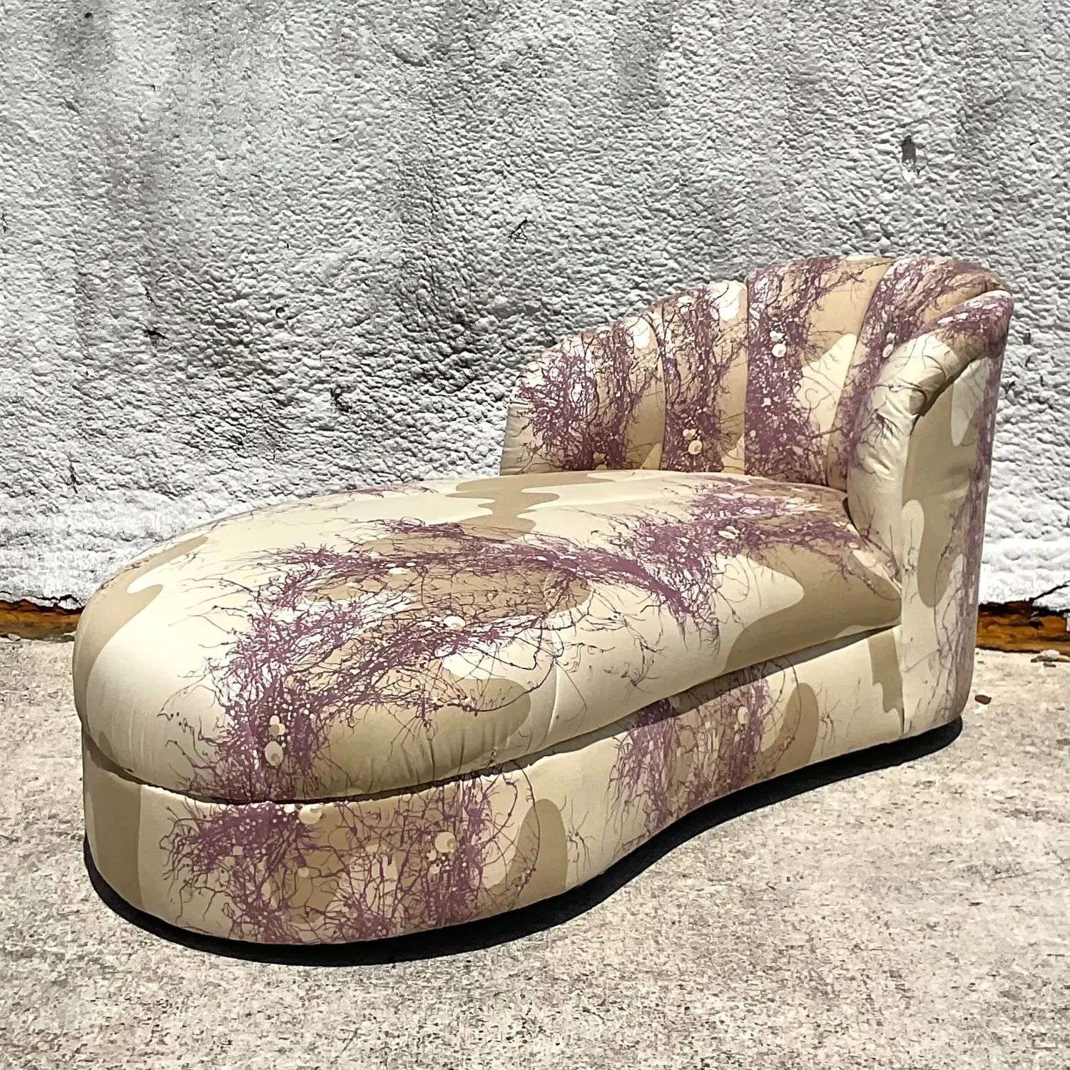1980s Vintage Custom Channel Tufted Chaise Lounge - Side view