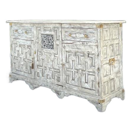 Antique Boho 19th Century Carved Tall Credenza - Detail view