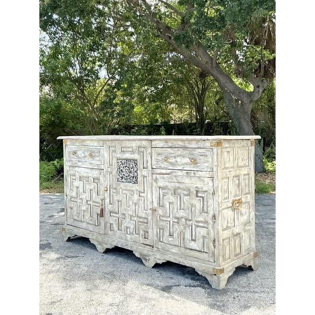 Antique Boho 19th Century Carved Tall Credenza - Side view