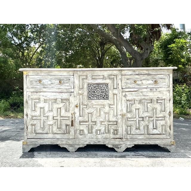 Antique Boho 19th Century Carved Tall Credenza - Top view