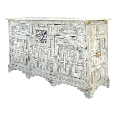 Antique Boho 19th Century Carved Tall Credenza - Detail view