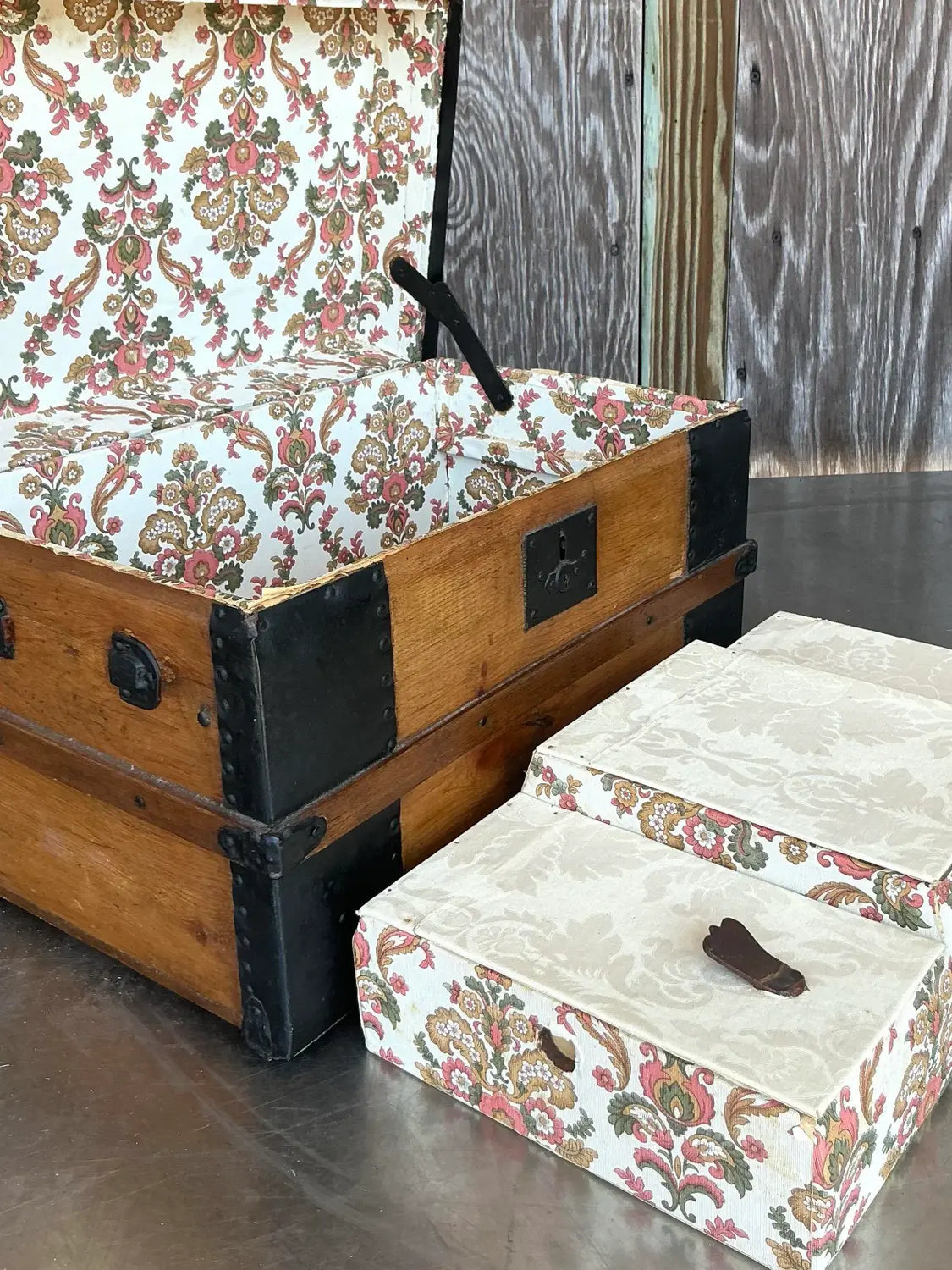 Antique Boho 19th Century Travel Trunk - Top view