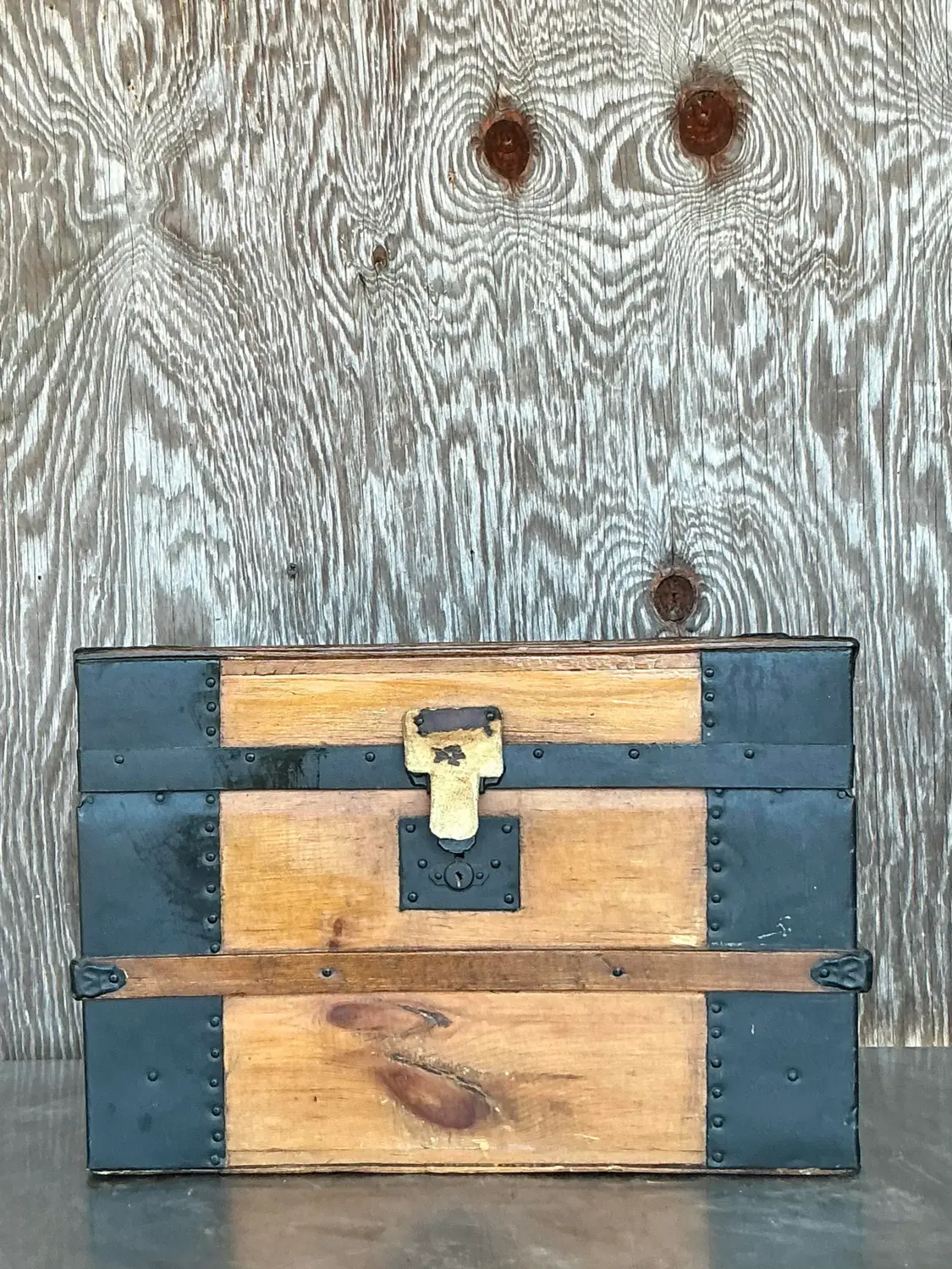 Antique Boho 19th Century Travel Trunk - Back view