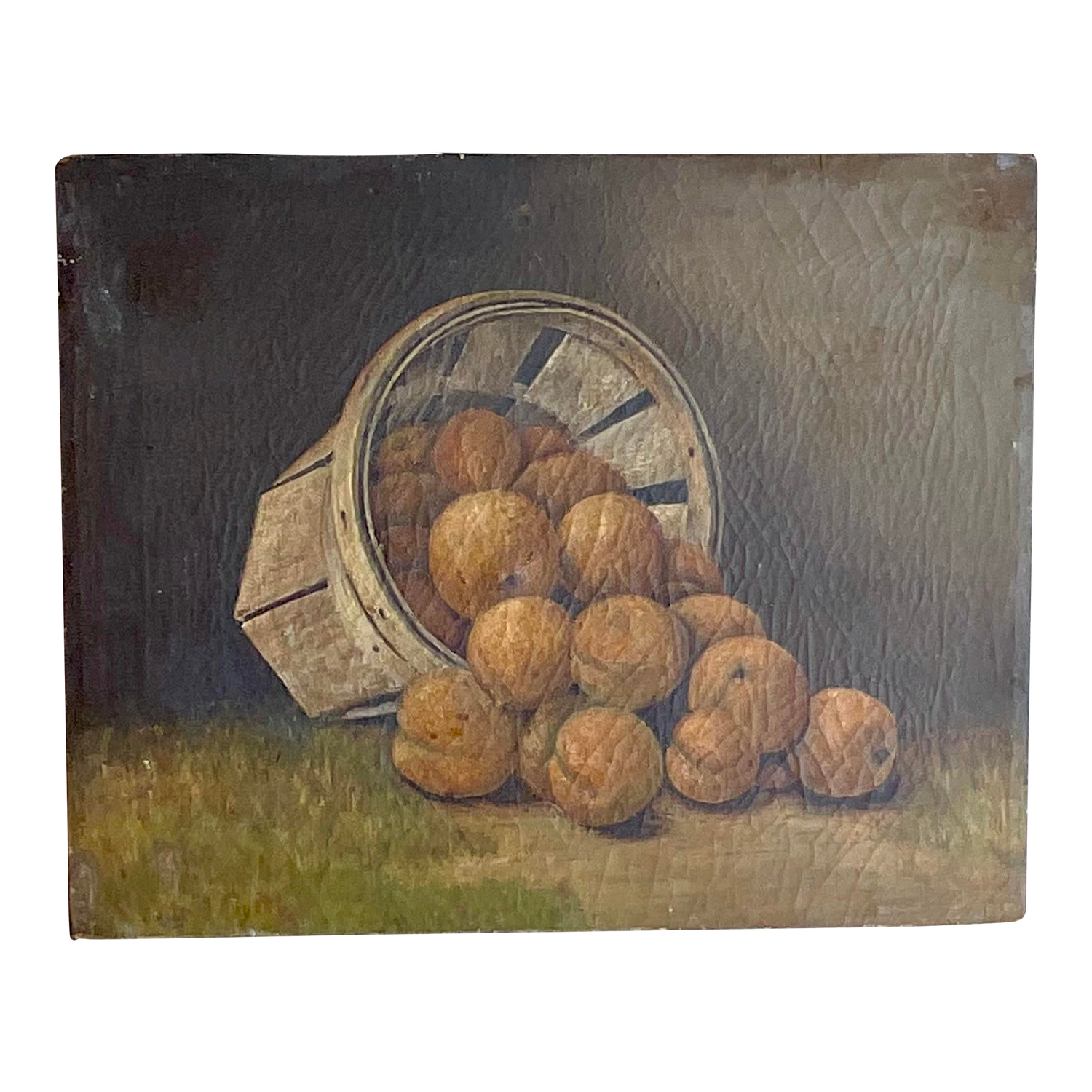 Antique Original Still Life Oil Painting on Canvas of Peaches - Top view