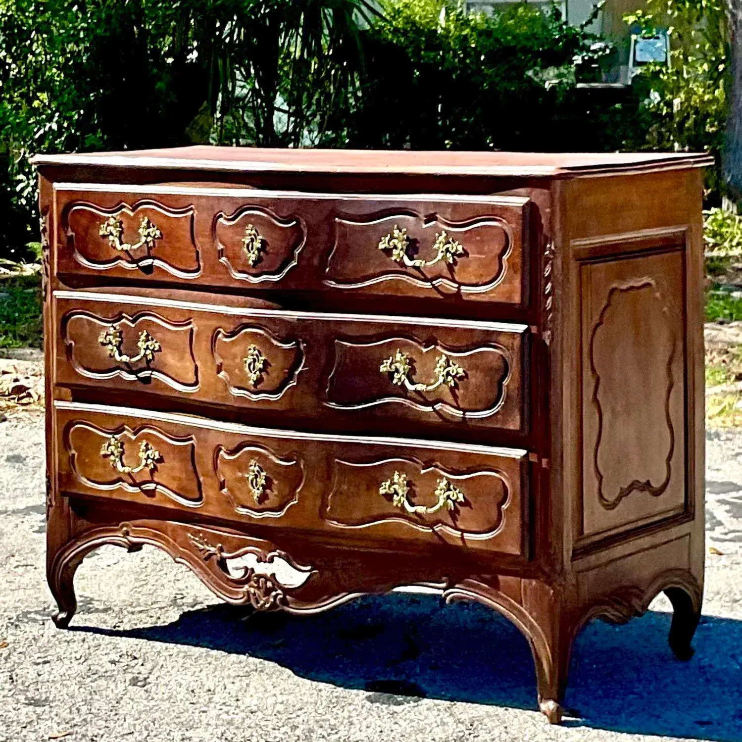 Antique Regency 19th Century Carved French Chest of Drawers - Side view