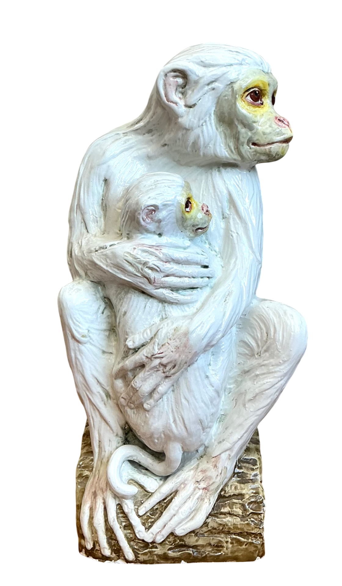 Vintage Italian Glazed Ceramic Monkey And Baby 