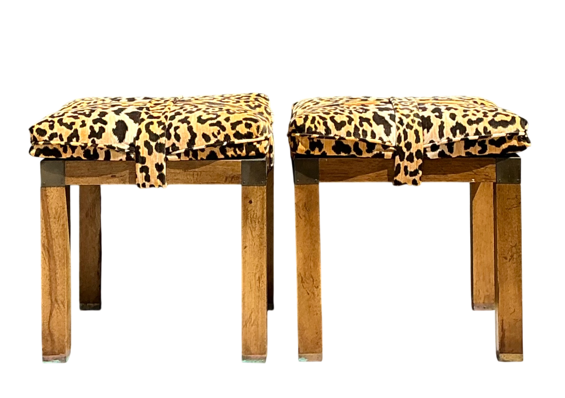 Vintage Leopard Strapped Campaign Stools - A Pair