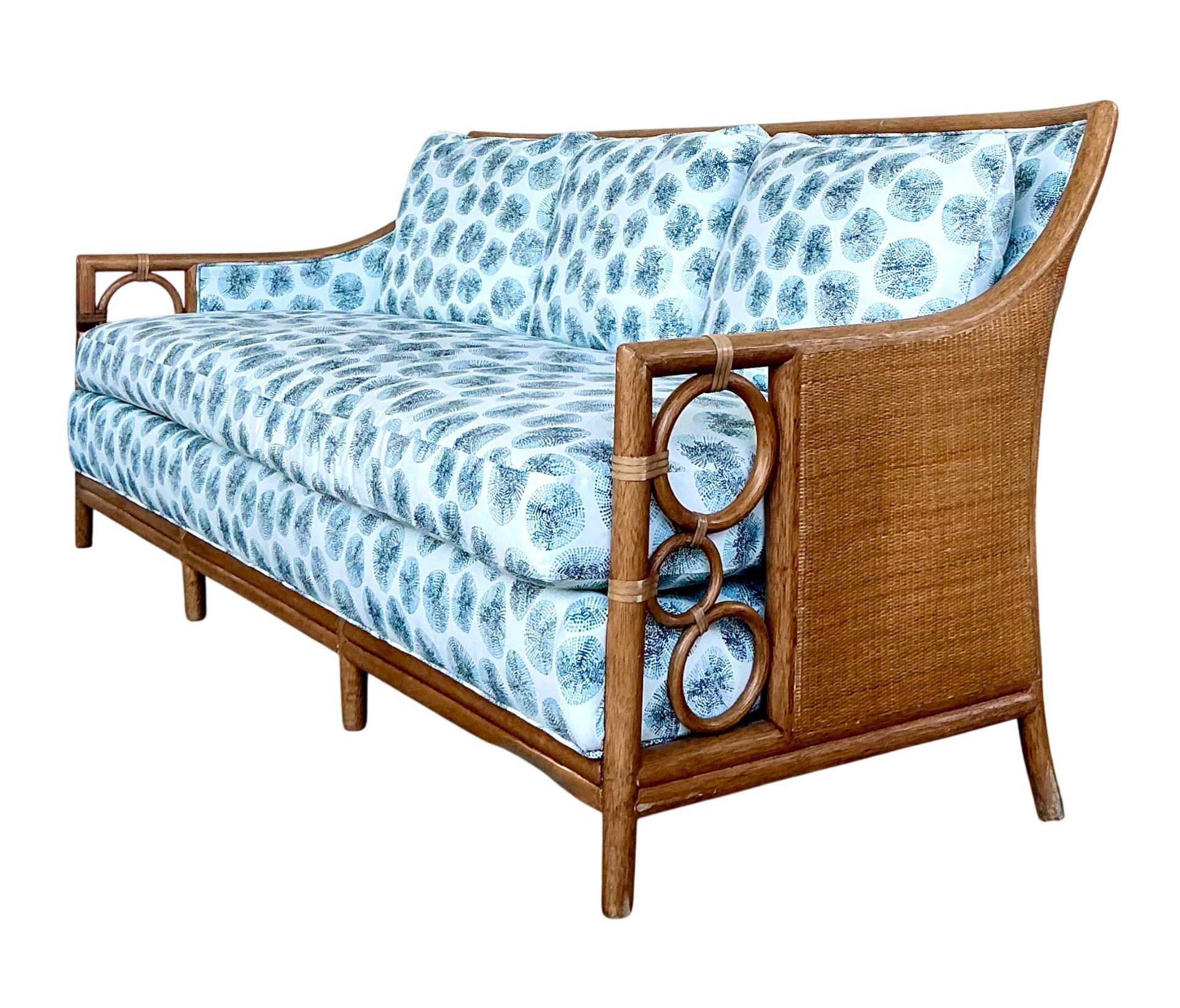 Vintage McGuire Rattan Sofa In Peter Fasano For John Roselli “Sconcett”