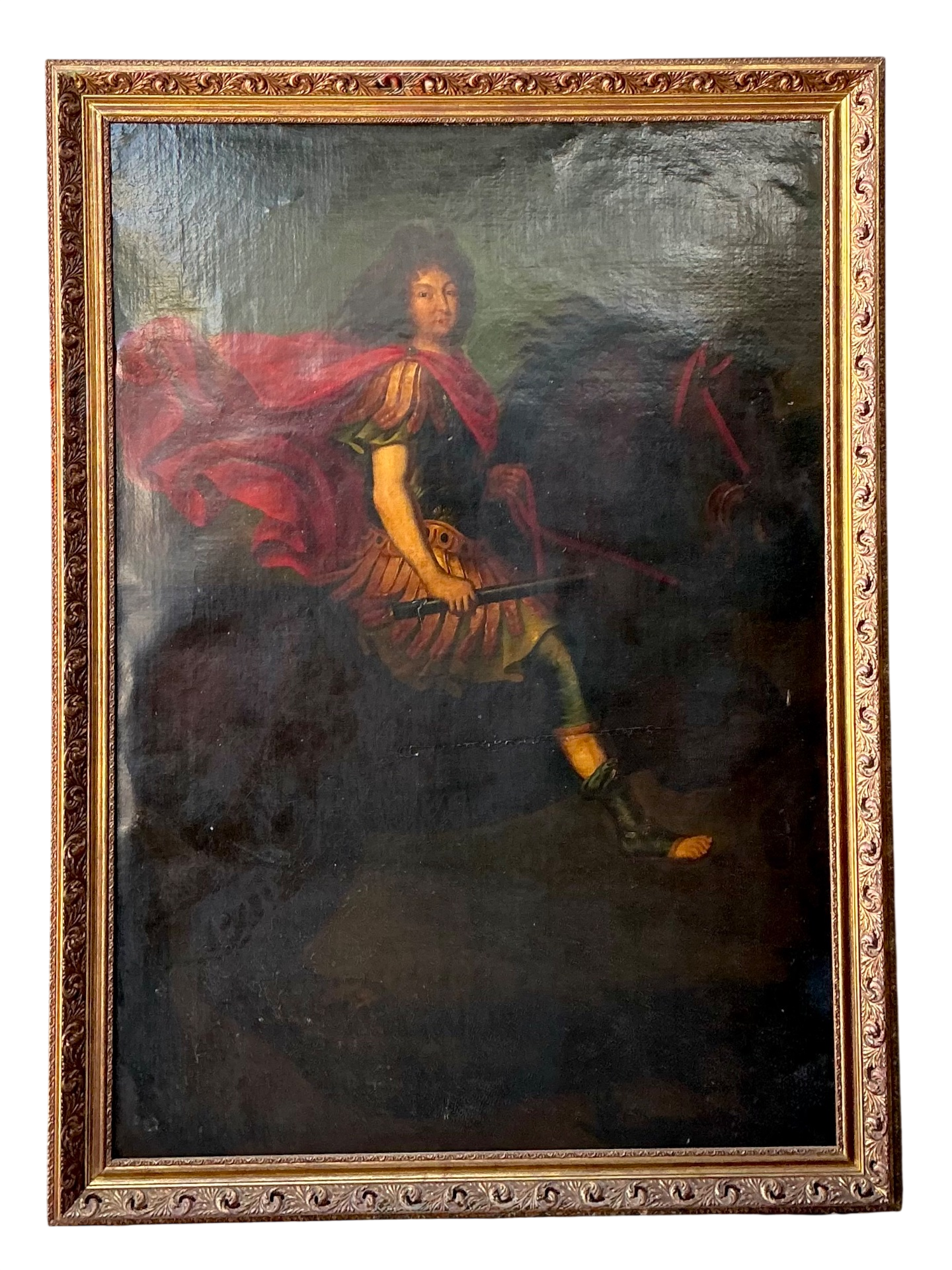 Vintage Monumental Original Oil Portrait Of Nobleman