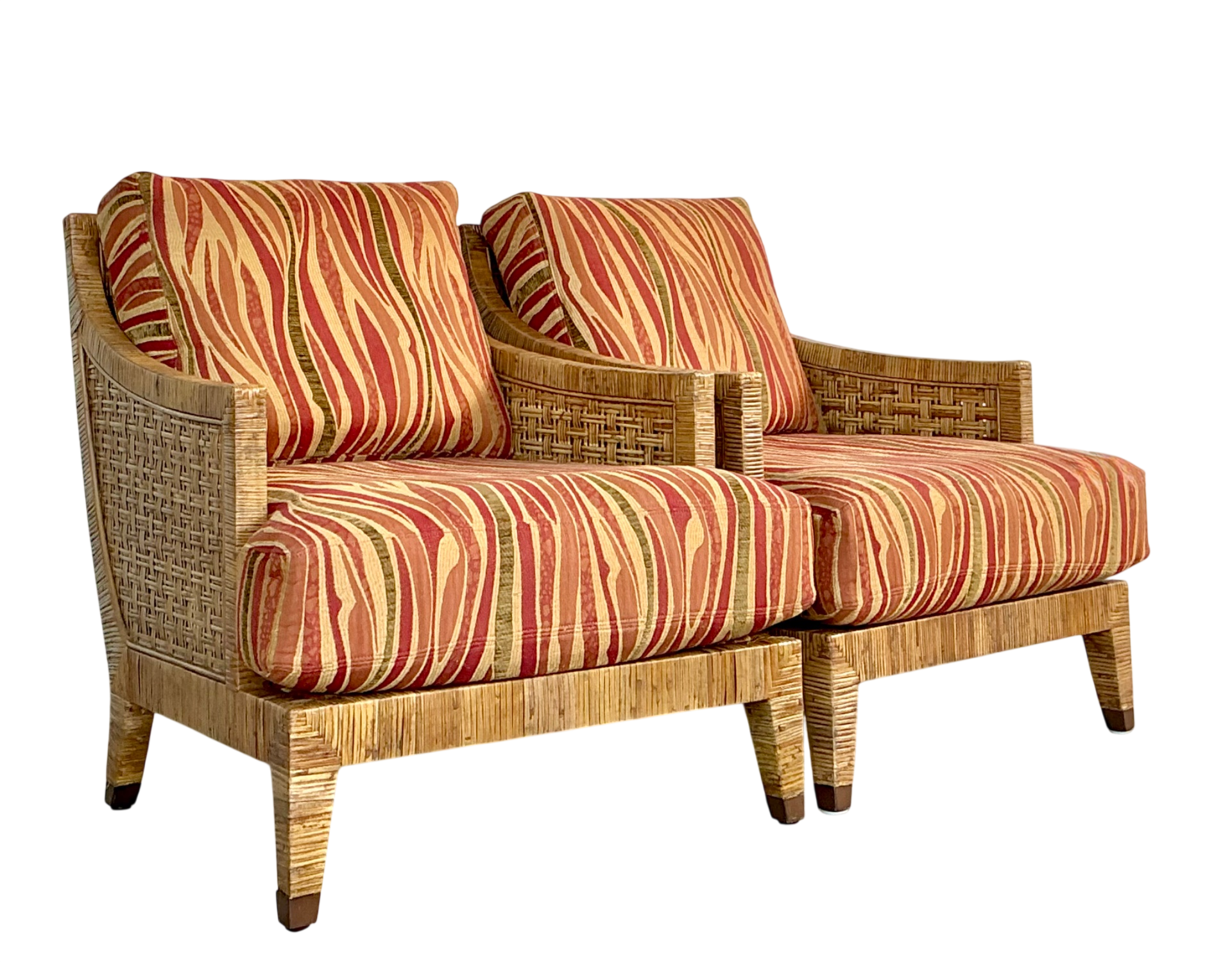 Vintage McGuire “St Germaine” Woven Rattan Lounge Chairs - A Pair