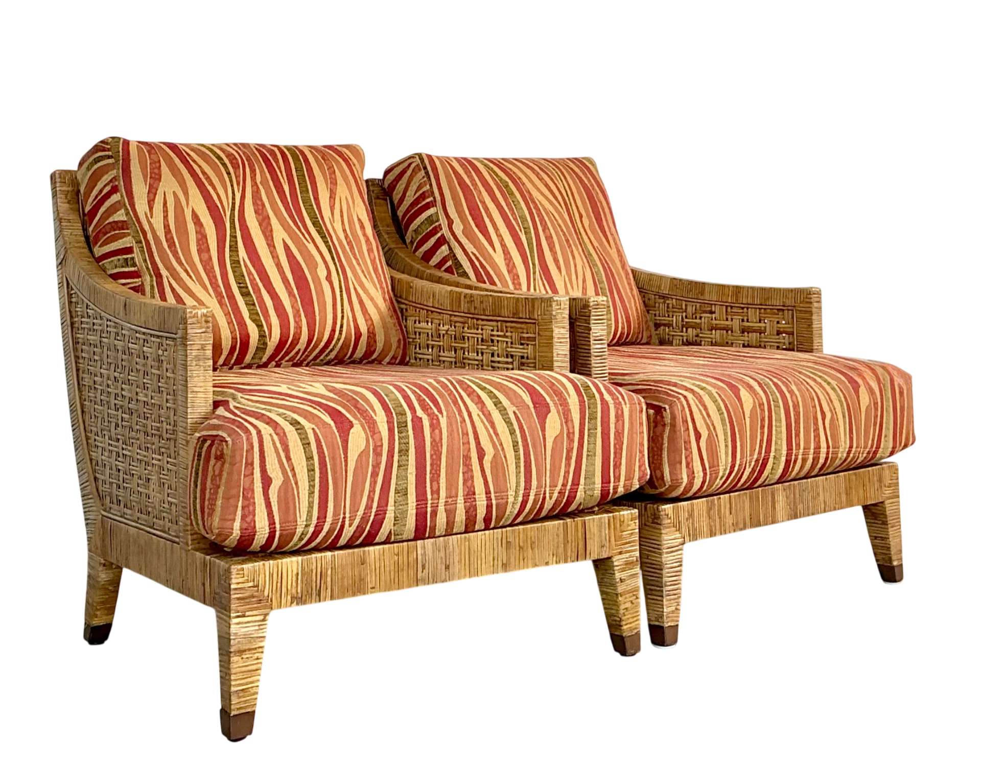 Vintage McGuire “St Germaine” Woven Rattan Lounge Chairs - A Pair